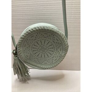 Art Class Sage Green Circular Crossbody Purse Bag W/ Tassel